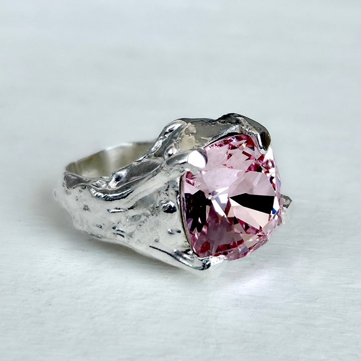 Talla 10: Anillo de plata estilo rústico con cristal austriaco auténtico