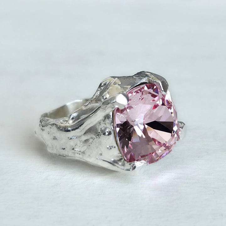 Talla 10: Anillo de plata estilo rústico con cristal austriaco auténtico