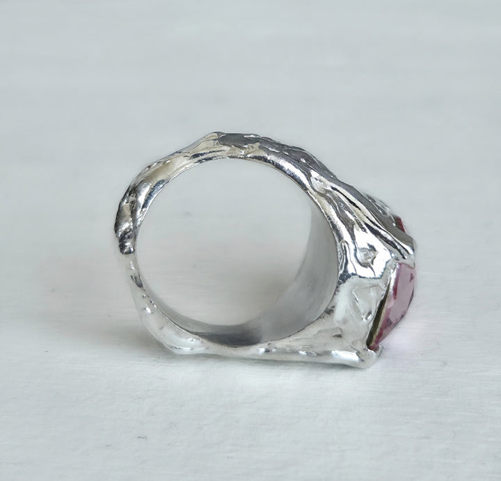 Talla 10: Anillo de plata estilo rústico con cristal austriaco auténtico