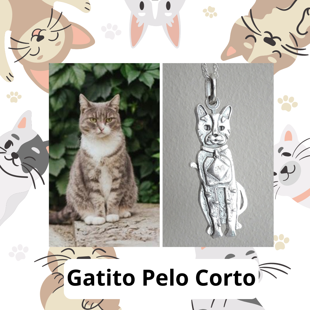 Colgante de plata 950 con forma de gato doméstico de pelo corto