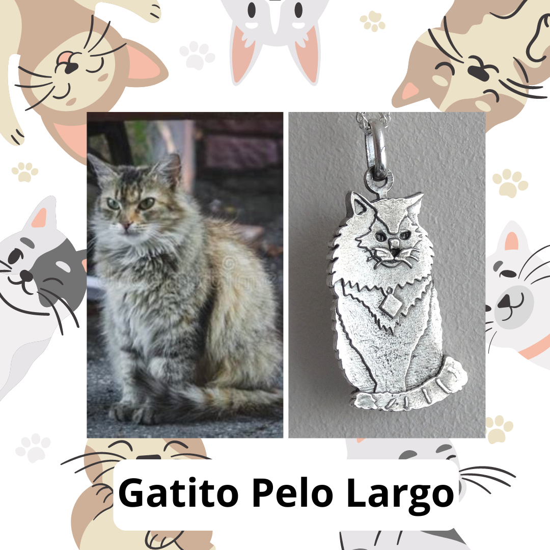 Colgante de plata 950 con forma de gato doméstico de pelo largo