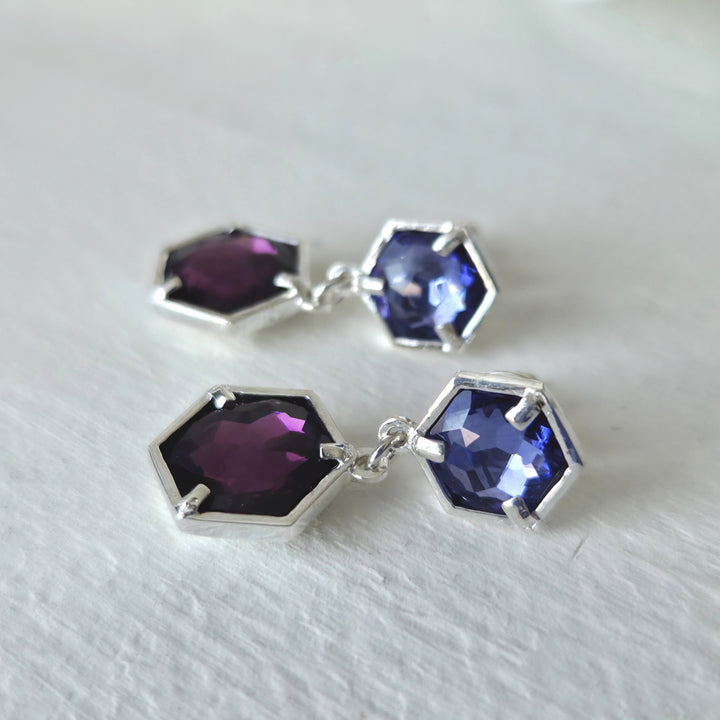 Aros de plata 950 con cristales austríacos azul y púrpura