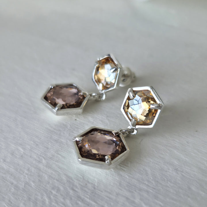 Aros de plata 950 con cristales austríacos champagne y rosa