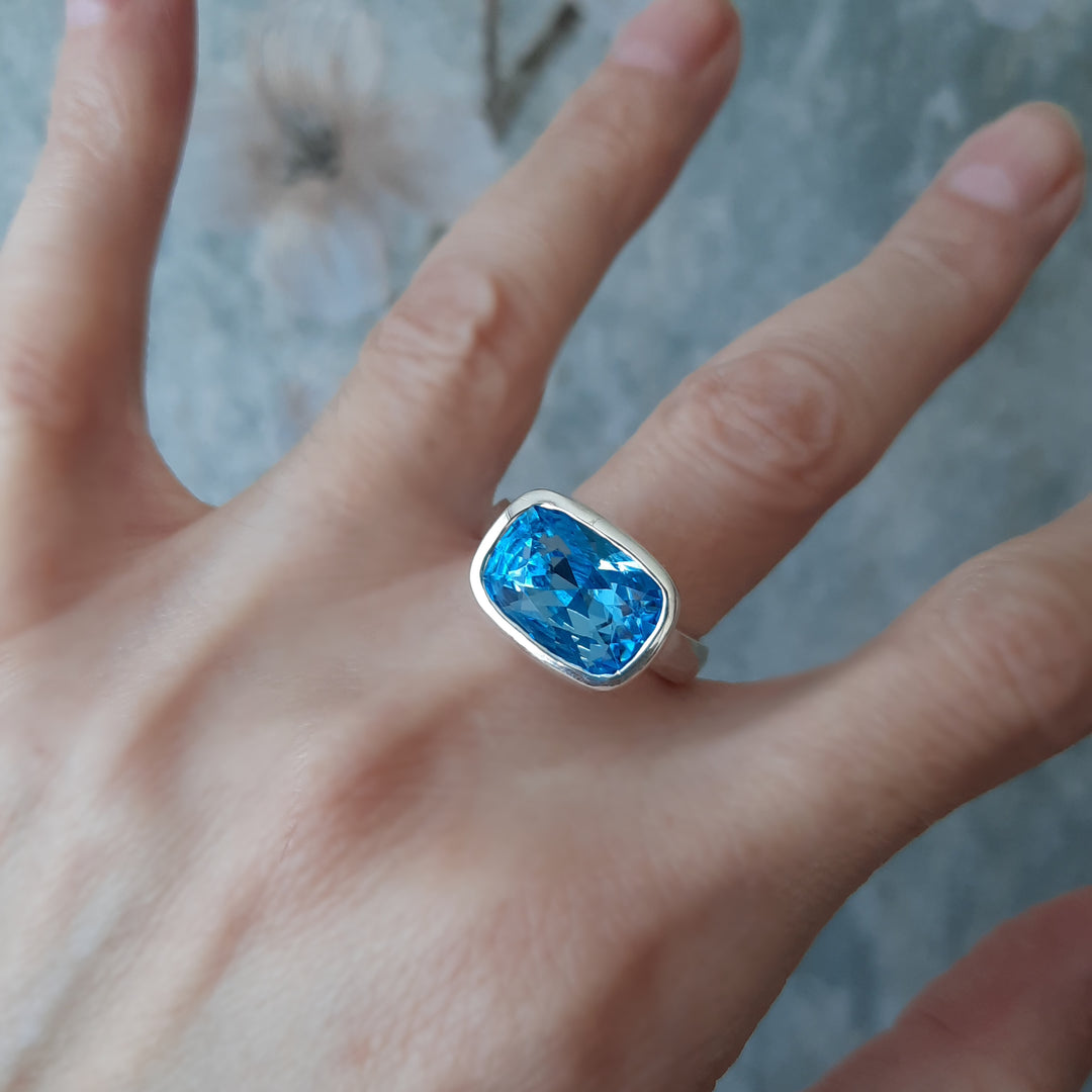anillo statement mujer piedra azul entrega inmediata