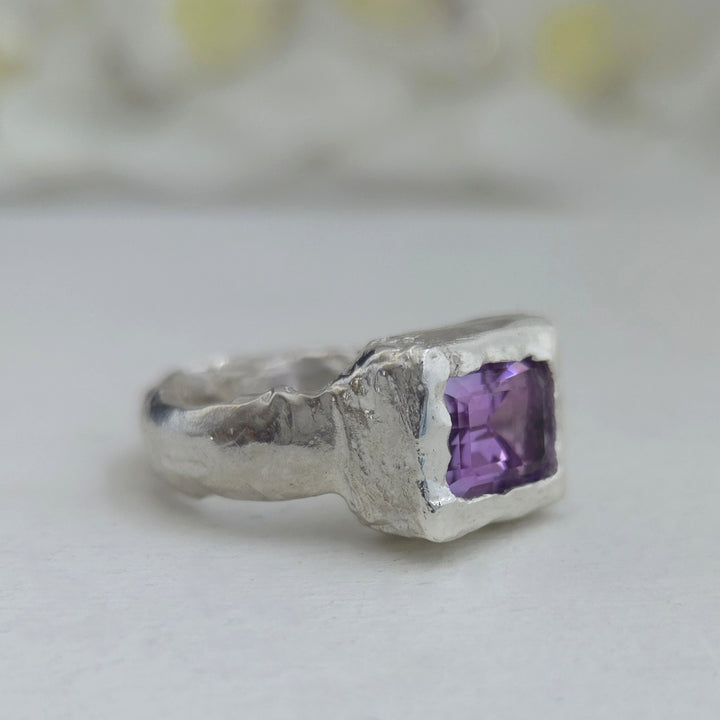 anillo plata 950 rústico con amatista