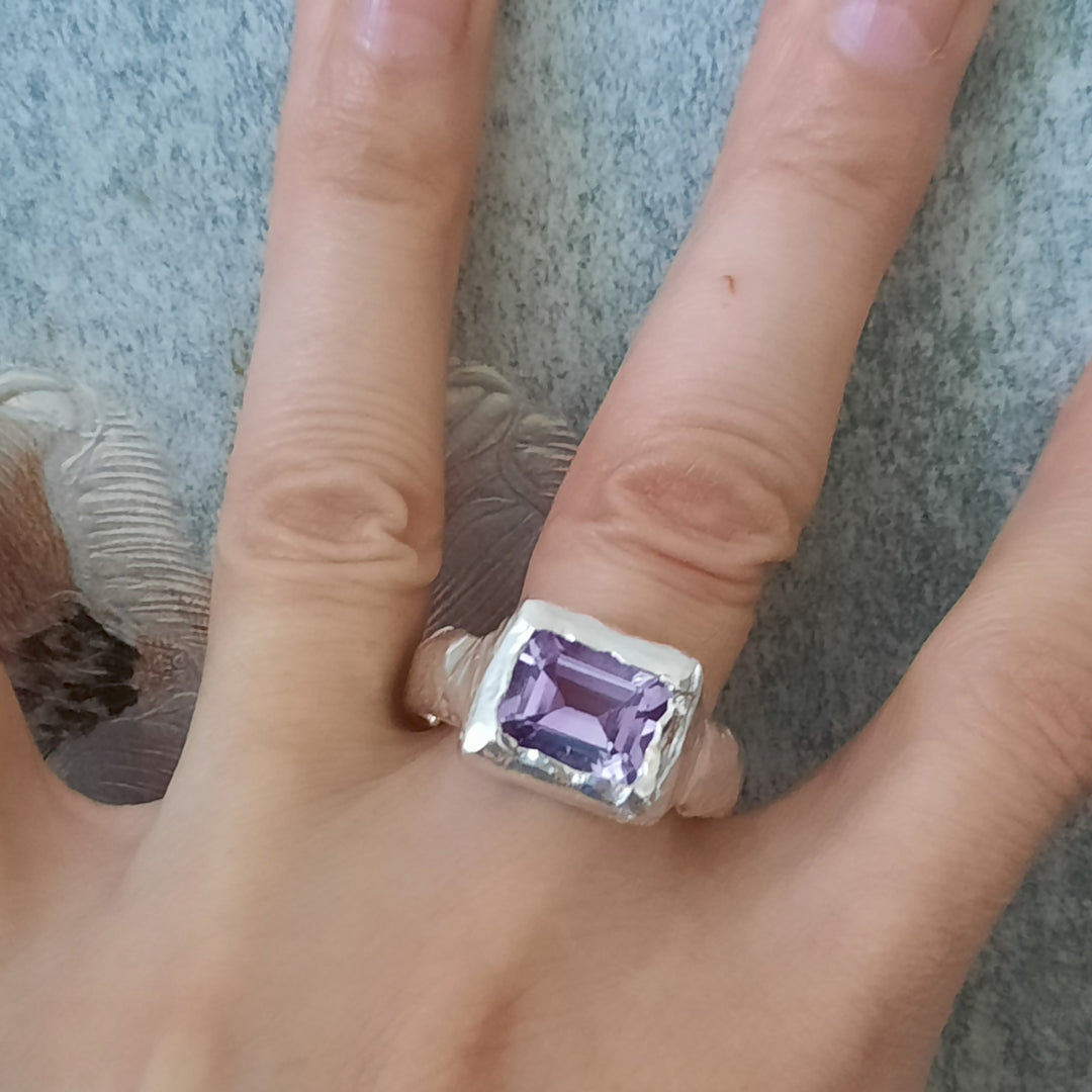 anillo de plata 950 texturado grande