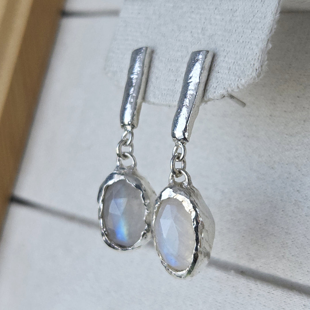 pendientes piedra luna plata mujer