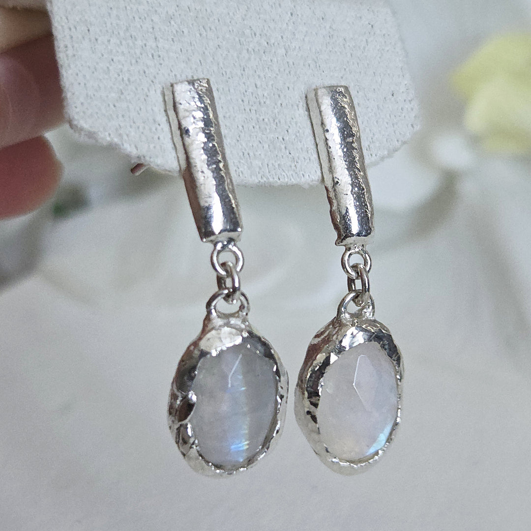 aros colgantes plata 950 piedra luna