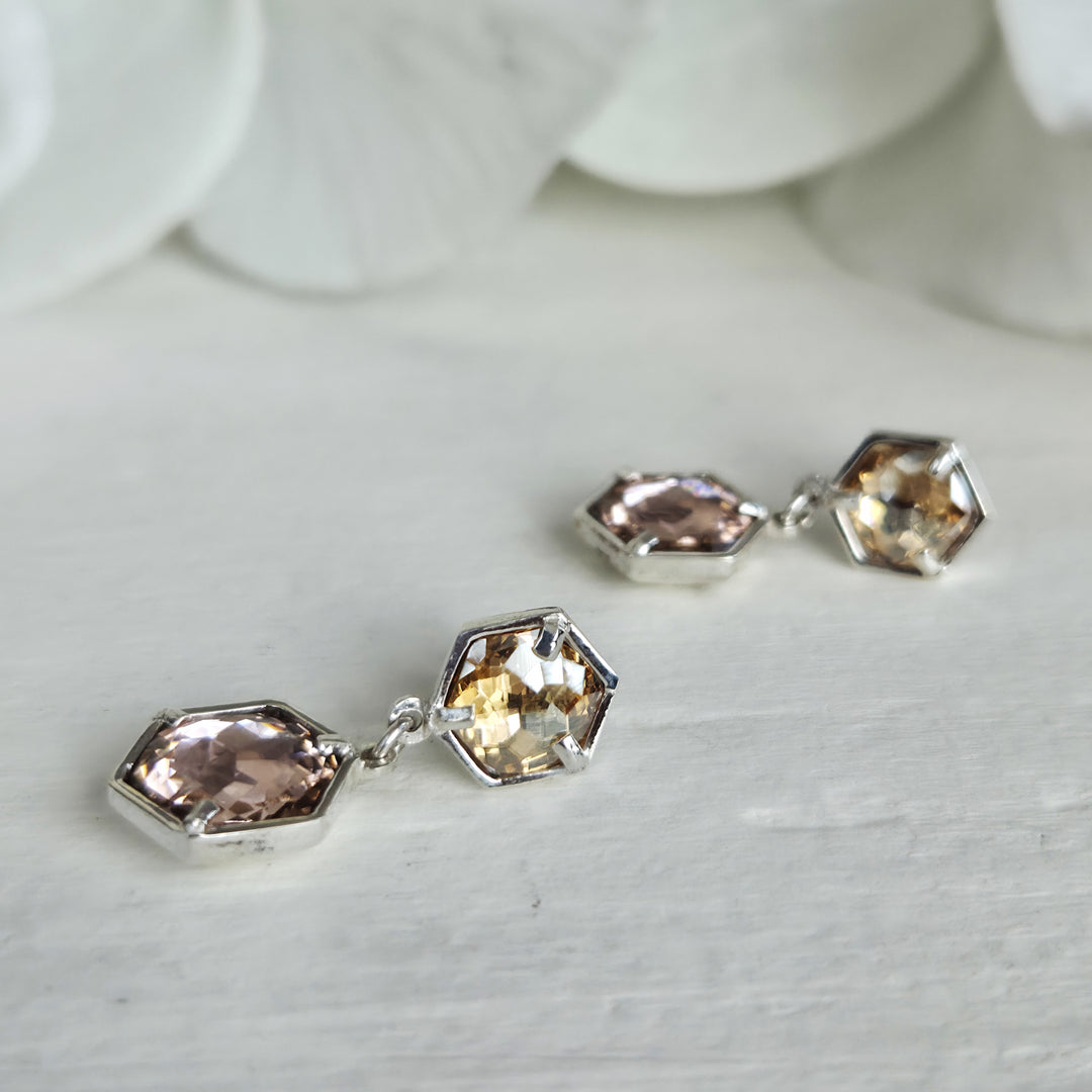 Aros de plata 950 con cristales austríacos champagne y rosa