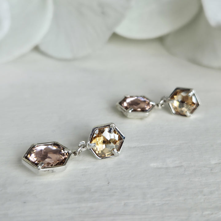 Aros de plata 950 con cristales austríacos champagne y rosa