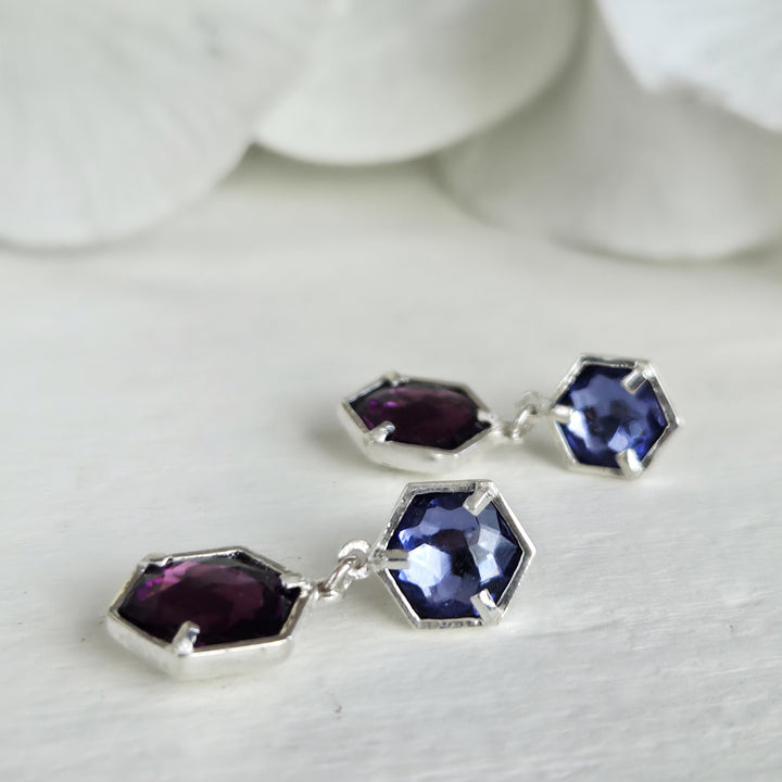 Aros de plata 950 con cristales austríacos azul y púrpura