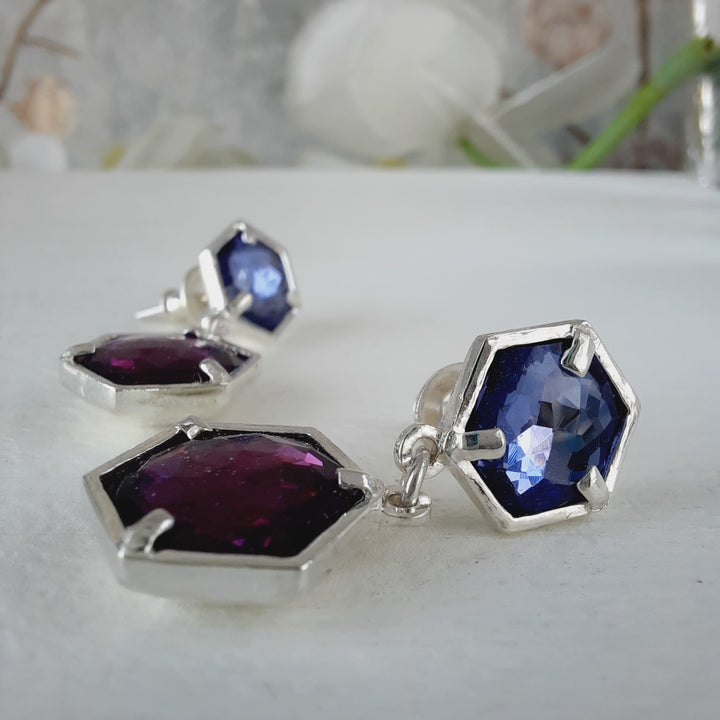 Aros de plata 950 con cristales austríacos azul y púrpura