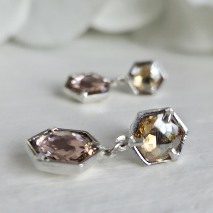 Aros de plata 950 con cristales austríacos champagne y rosa