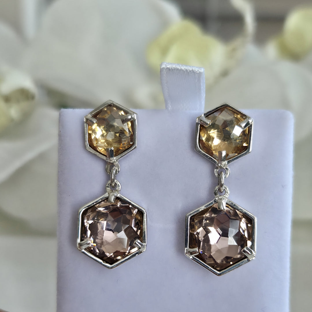 Aros de plata 950 con cristales austríacos champagne y rosa