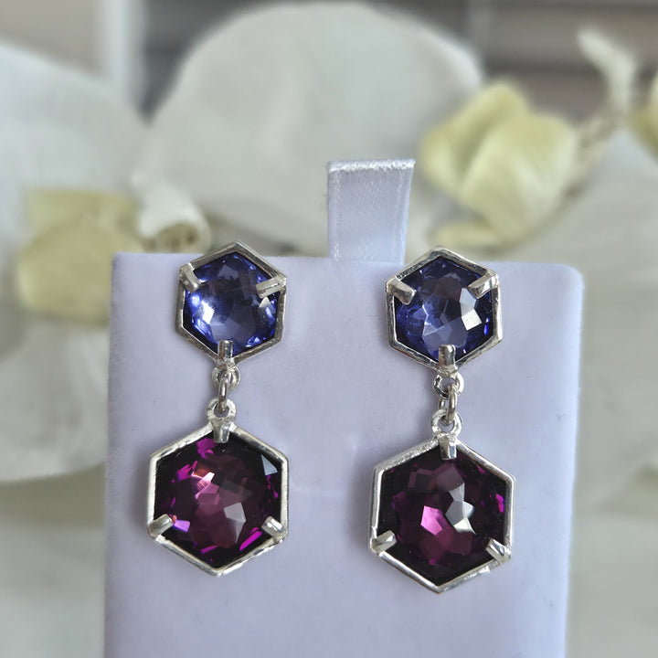Aros de plata 950 con cristales austríacos azul y púrpura