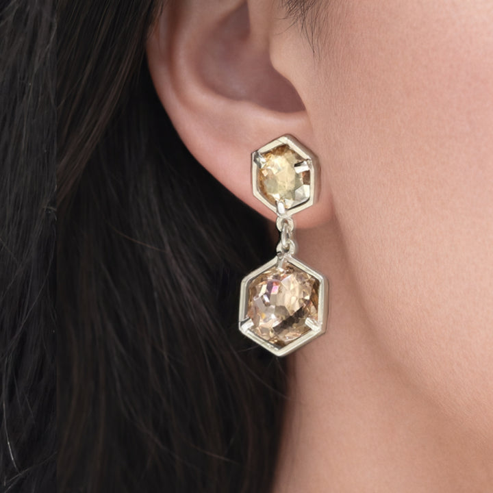Aros de plata 950 con cristales austríacos champagne y rosa