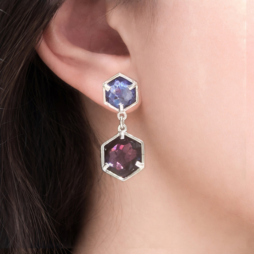 Aros de plata 950 con cristales austríacos azul y púrpura