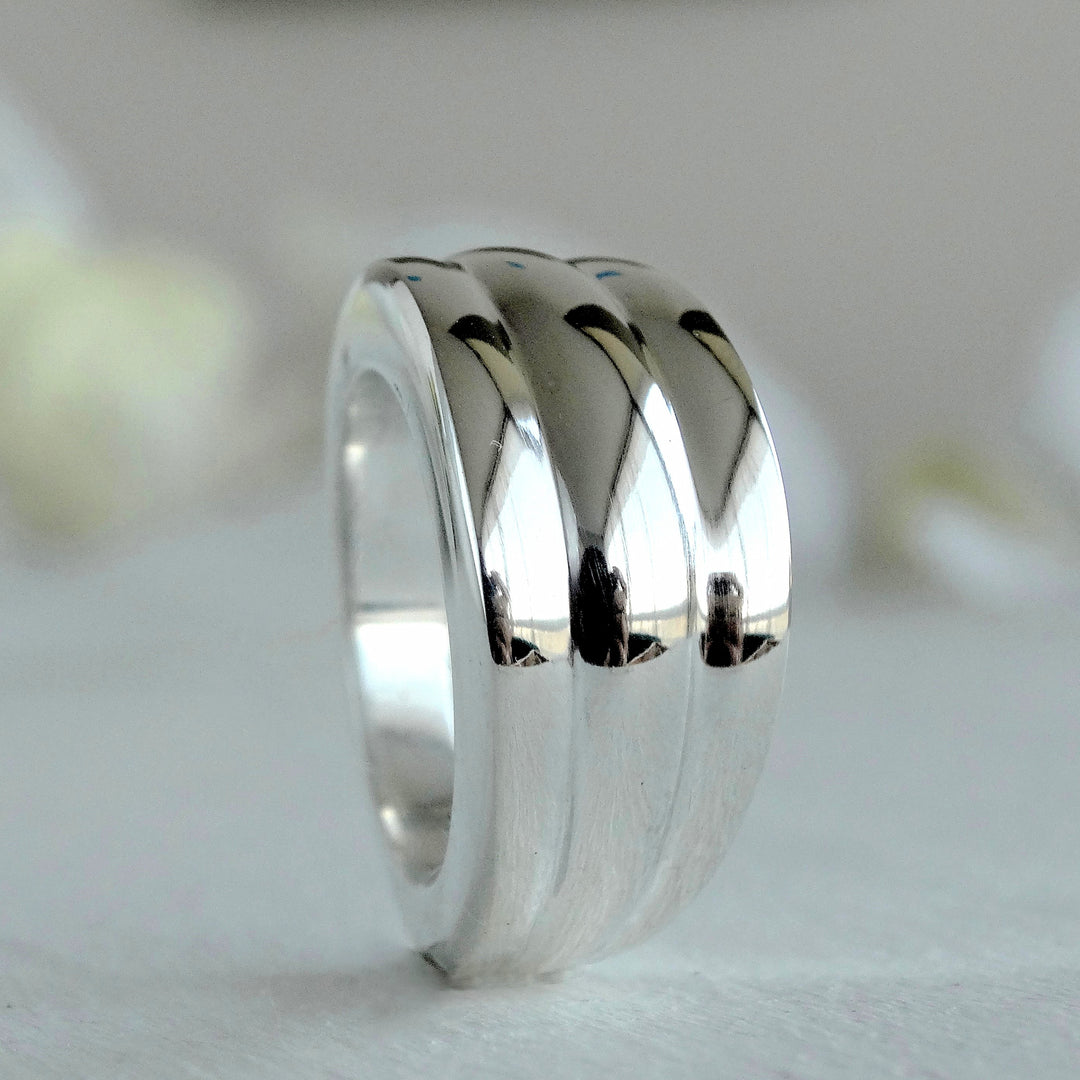 anillo de plata mujer triple abombado
