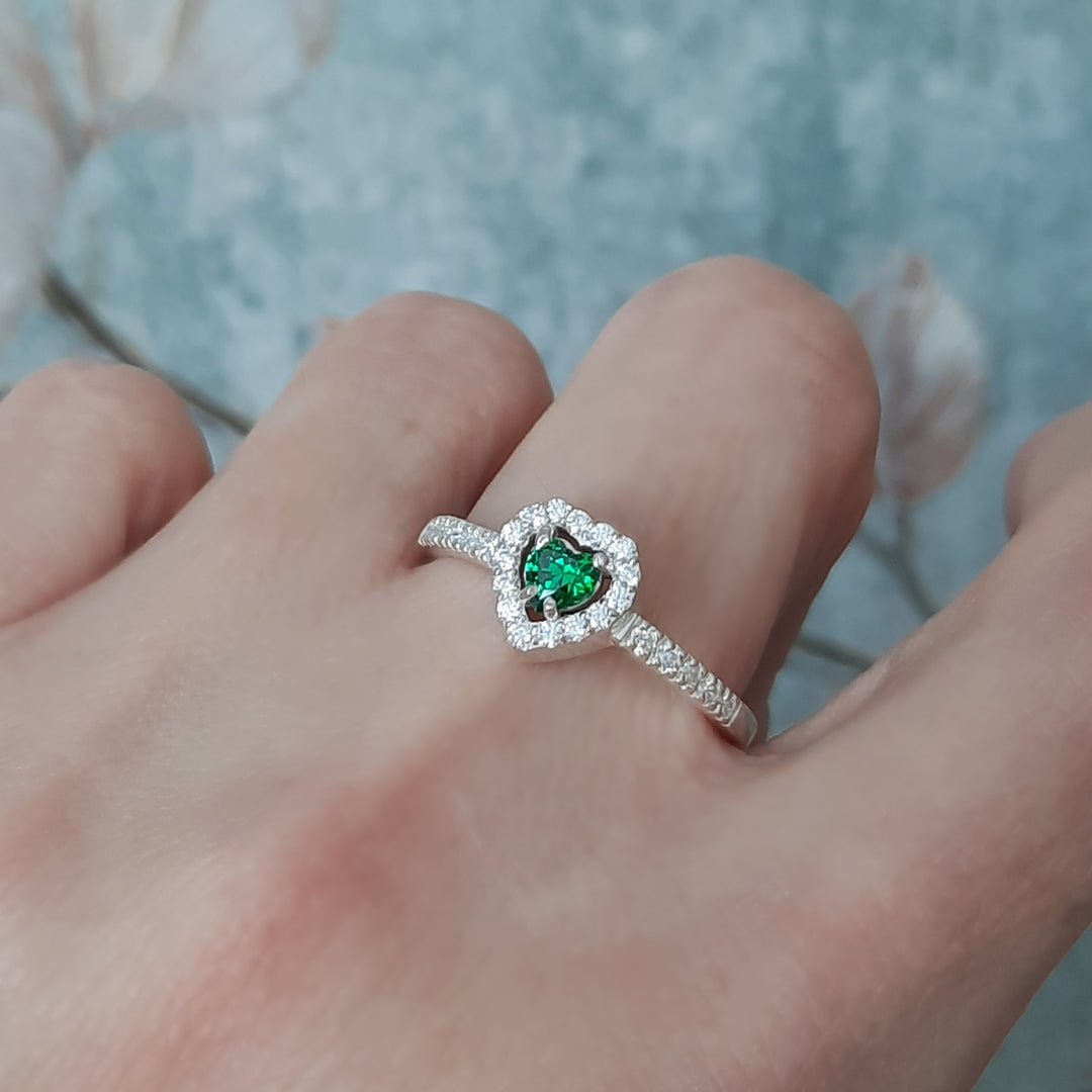 anillo plata 950 mujer con circón verde