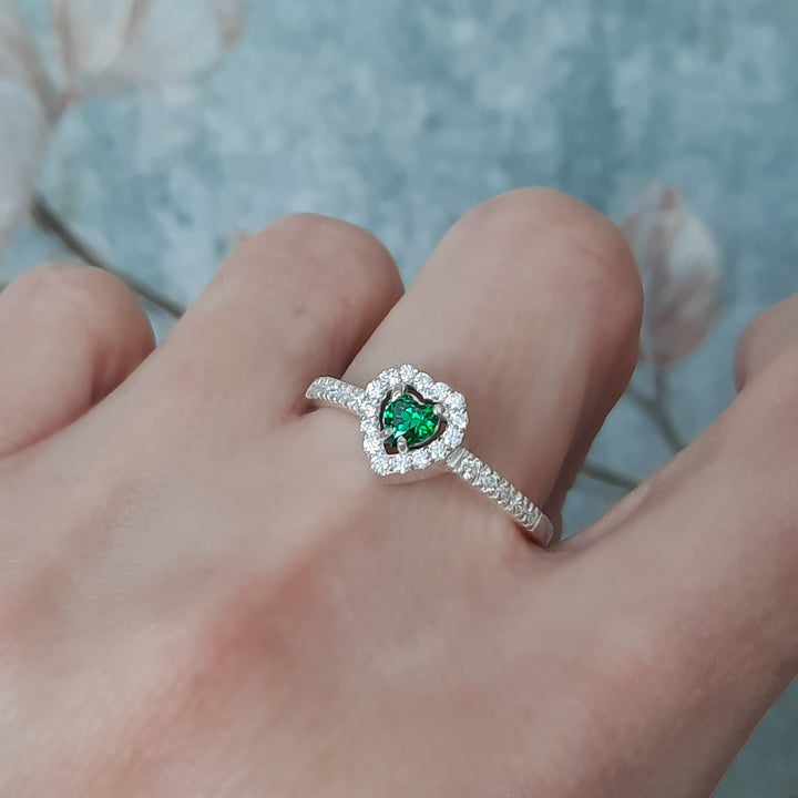 anillo plata 950 mujer con circón verde