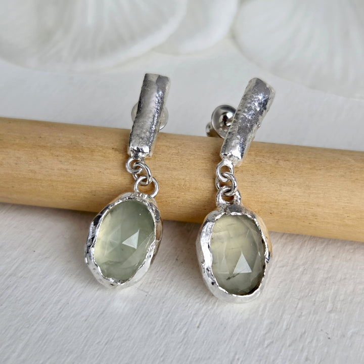 aros colgantes plata piedra verde
