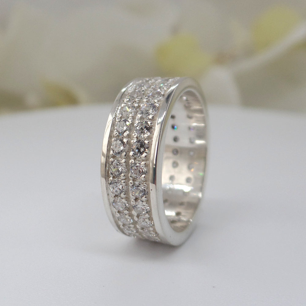 Anillo cintillo doble fila de circones en plata 950 vista lateral