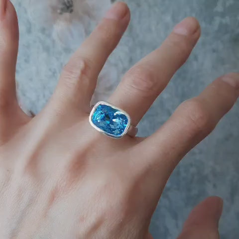 Anillo de plata 950 con cristal austríaco original azul