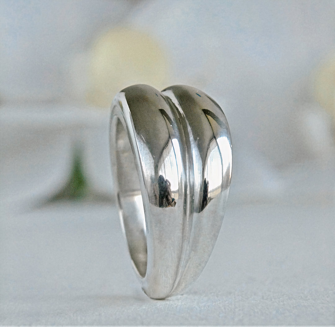 Anillo abombado estilo bombé doble en plata 950