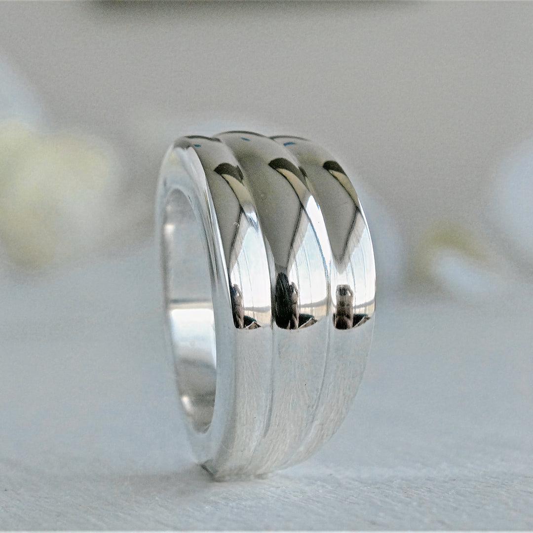 Anillo de plata 950 para mujer estilo abombado triple