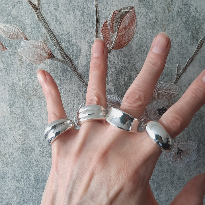 Anillos abombados en plata 950, clásico, doble, triple y cóncavo